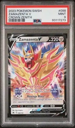 2023 Pokemon Crown Zenith Zamazenta V HOLO RARE Extended Art PSA 9 MINT #098 - Image 1