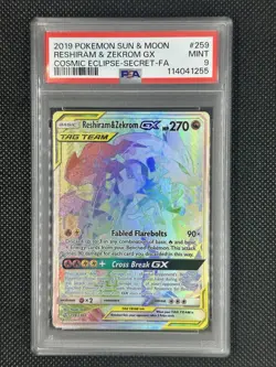 Pokemon Cosmic Eclipse Reshiram & Zekrom GX 259/236 Secret Rainbow Holo PSA 9 - Image 1