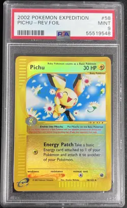 Pokemon PICHU Reverse Holo Rare PSA 9 MINT 2002 Expedition #58/165 WOTC - Image 1