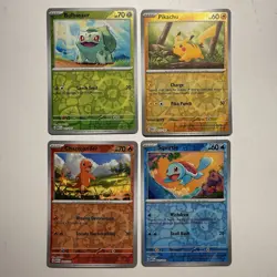 Pokemon TCG 151 Starters Charmander Squirtle Bulbasaur Pikachu Reverse Lot of 4 - Image 1