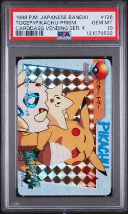PSA 10 Togepi & Pikachu Prism 126 Pokemon Bandai Carddass Vending 4 Vintage 1998 - Image 2