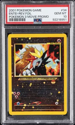 2001 POKEMON GAME MOVIE POKEMON 3 MOVIE PROMO #34 ENTEI-REVERSE FOIL PSA 10 - Image 1