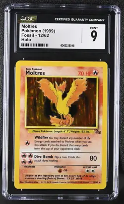 CGC 9 MINT Moltres 1999 Fossil 12/62 Holo Pokemon Card - Image 1