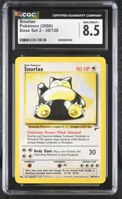 CGC 8.5 Snorlax 2000 Base Set 2 30/130 Pokemon Card - Image 1