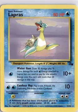 Pokemon TCG Lapras Fossil Card 10/62 Unlimited Rare Trading Card TCG - Image 3