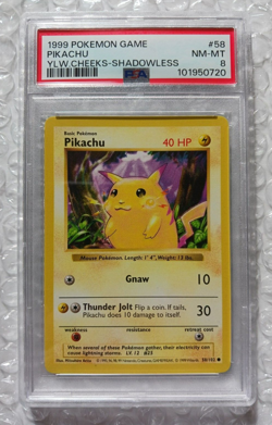 PSA 8 Pikachu Shadowless Pokemon Card 58/102 WOTC Base Set Yellow Cheeks NM NEW - Image 3