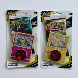 2x Sealed TEAM UP Blister Packs (Pikachu SM162 + Mimikyu SM163) Pokemon Cards - Image 1