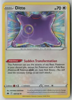 Ditto 107/159 Pokemon Crown Zenith Rare Near Mint Holo Card (NM) 3 - Image 1