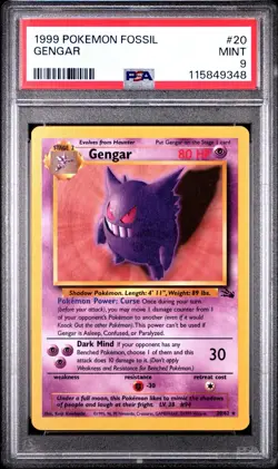 1999 Pokemon Fossil Gengar #20 English Non-Holo Rare 20/62 - PSA 9 MINT - Image 1