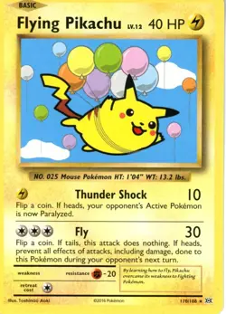 Flying Pikachu SECRET RARE Pokemon TCG XY Evolutions 110/108 Non-Holo - MP - Image 1