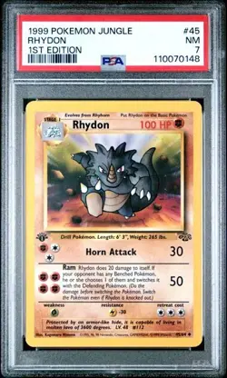 1999 POKEMON JUNGLE 1ST EDITION #45 RHYDON PSA 7 - Image 1