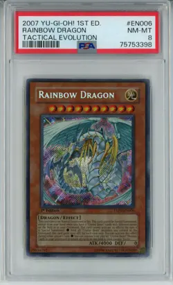 2007 YUGIOH 1ST ED TAEV-EN006 RAINBOW DRAGON SECRET RARE PSA 8 NM #75753398 - Image 2