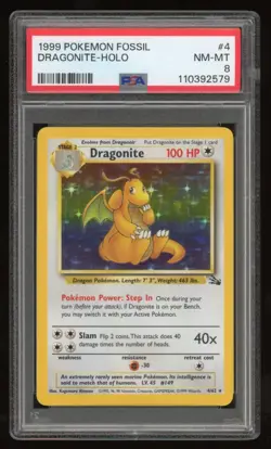 PSA 8 NM-MT Dragonite Holo Fossil #4 Pokemon Card TCG - Image 1