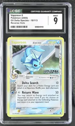 CGC 9 MINT Vaporeon EX Delta Species 18/113 Reverse Holo Stamped Pokemon Card - Image 1