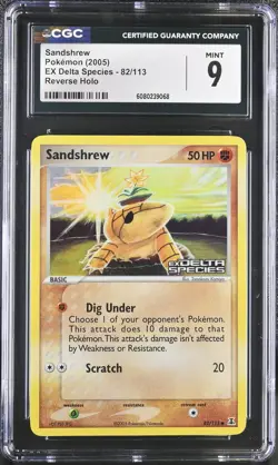 CGC 9 MINT Sandshrew EX Delta Species 82/113 Reverse Holo Stamped Pokemon Card - Image 1