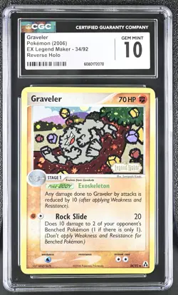 CGC 10 Graveler 2006 EX Legend Maker 34/92 Reverse Holo Stamped Pokemon Card - Image 1