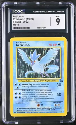 CGC 9 MINT Articuno 1999 Fossil 2/62 Holo Pokemon Card - Image 1