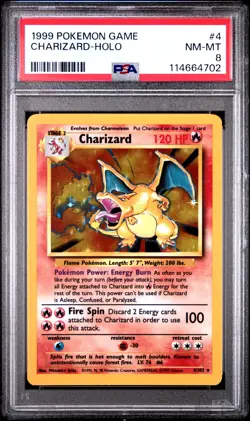 PSA 8 Charizard Base Set Holo Rare Pokemon Card #4 Nm-Mt Clean Look - Image 1
