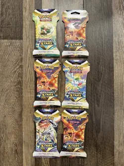Pokemon TCG Sword & Shield Brilliant Stars Sleeved Booster Pack Lot Of 6 Sealed - Image 1