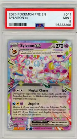 2025 Pokemon Prismatic Evolutions Sylveon ex #041 PSA 9 Mint - Image 1