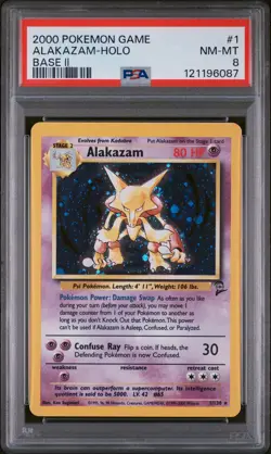 2000 POKEMON BASE SET 2 #1 ALAKAZAM-HOLO PSA 8 - Image 1
