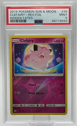 2019 POKEMON SUN & MOON HIDDEN FATES #39 CLEFAIRY REVERSE FOIL PSA 9 MINT - Image 1