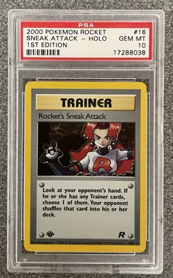 Pokemon Rocket's Sneak Attack Team Rocket 1st Edition Holo Rare #16 PSA 10 - Image 1