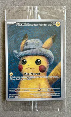 Pokemon Sealed Pikachu Van Gogh 85 Grey Felt Hat SVP Black Star Promo New Rare - Image 1