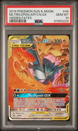 Pokemon Sun & Moon Hidden Fates Moltres Zapdos Articuno GX 44/68 PSA 10 Gem Mint - Image 1