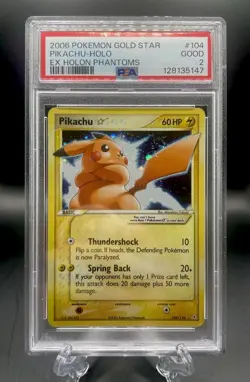 Gold Star Pikachu Pokemon 104/110 EX Holon Phantoms PSA 2 SWIRL, ORB And CROSSES - Image 1