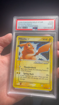 Gold Star Pikachu Pokemon 104/110 EX Holon Phantoms PSA 2 SWIRL, ORB And CROSSES - Image 2