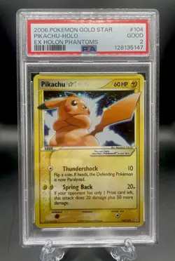 Gold Star Pikachu Pokemon 104/110 EX Holon Phantoms PSA 2 SWIRL, ORB And CROSSES - Image 3