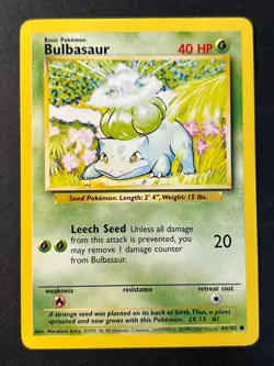 Bulbasaur 44/102 4th Print Base Set - Common Pokemon Card - WOTC LP + - Image 1