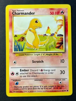 Charmander 46/102 4th Print Base Set - Common Pokemon Card - WOTC LP + - Image 1