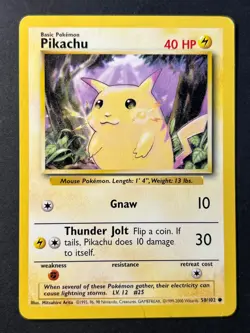 Pikachu 58/102 4th Print Base Set - Common Pokemon Card - WOTC LP - - Image 1