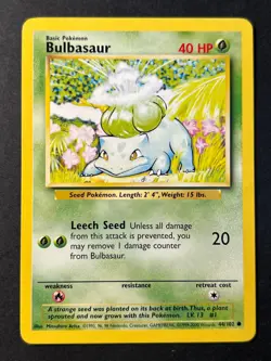 Bulbasaur 44/102 4th Print Base Set - Common Pokemon Card - WOTC LP - - Image 1