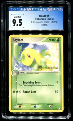 CGC 9.5 Bayleef Prerelease EX Unseen Forces 2005 Pokemon Card #35 - Image 1
