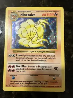 1999 Holo Rare Shadowless Ninetales 12/102 Base Set Pokemon Card TCG - Image 1