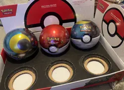 New Lot Of 3 Pokemon TCG Pokeball Tins All Sealed Mixed Lot d25 with display - Image 3