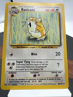 🐁 1999 Shadowless Raticate Base Set 40/102 Pokemon TCG Uncommon - Image 1