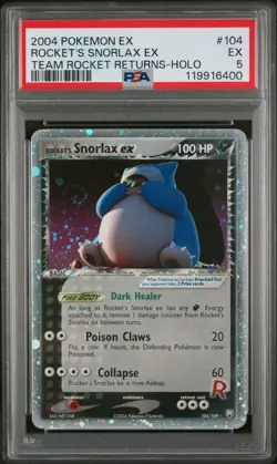 Pokemon Rocket's Snorlax ex EX Team Rocket Returns Holo #104 PSA 5 SWIRL - Image 1