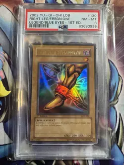 1 X Yu-Gi-Oh! Right Leg of the Forbidden One - GLOSSY 1st Ed LOB-120 PSA 8 NM! - Image 2