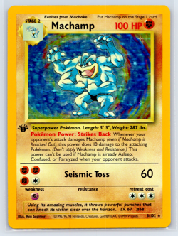 1st Edition Machamp 8/102 Base Set Holo Rare Vintage 1999 Pokemon Card MP - Image 1