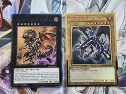 Red-Eyes Black Dragon, MAGO, Premium Gold Rare. Red-Eyes Flare Metal Dragon. LP. - Image 1