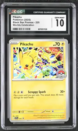 CGC 10 Pikachu SVP 225 Worlds Celebration Promo Pokemon Card - Image 1