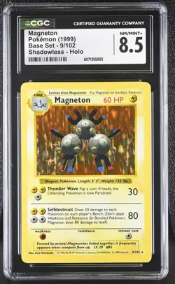 CGC 8.5 Magneton 1999 Base Set 9/102 Shadowless Holo Pokemon Card - Image 1