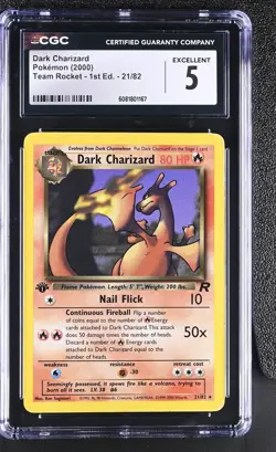 CGC 5 Dark Charizard 2000 Team Rocket 1st Edition 21/82 Pokemon Card - Image 1