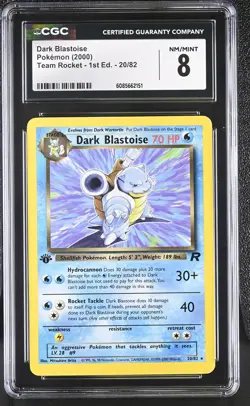 CGC 8 Dark Blastoise 2000 Team Rocket 1st Edition 20/82 Pokemon Card - Image 1
