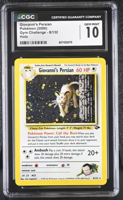 CGC 10 GEM MINT Giovanni's Persian Gym Challenge 8/132 Holo SWIRL Pokemon Card - Image 1