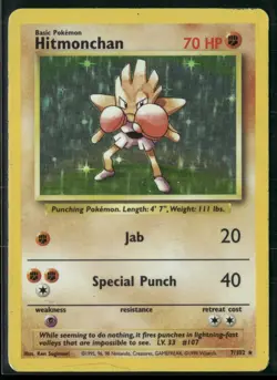 Hitmonchan 7/102 Holo Rare Unlimited WOTC Pokemon Base Set - Image 1